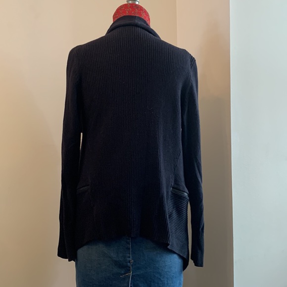 Kenneth Cole black cotton blend cardigan zipper detail rib knit panels design - Picture 2 of 4